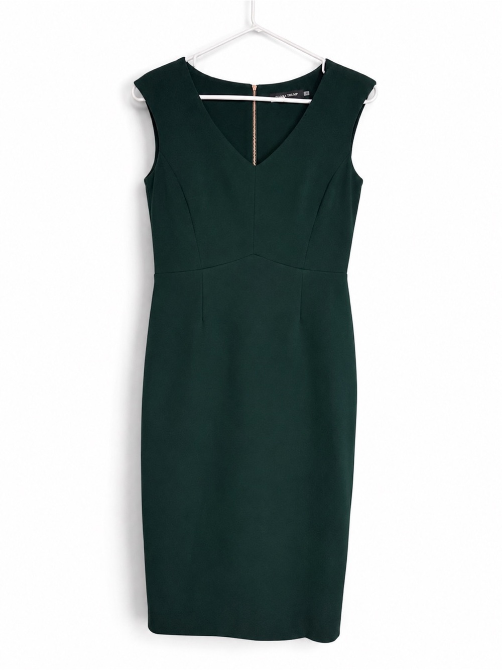 Ivanka Trump Forest Green Sleeveless V-Neck Midi Sheath Dress